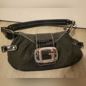 COPY - Black Guess monogram fabric & black patent leather Y2K shoulder bag